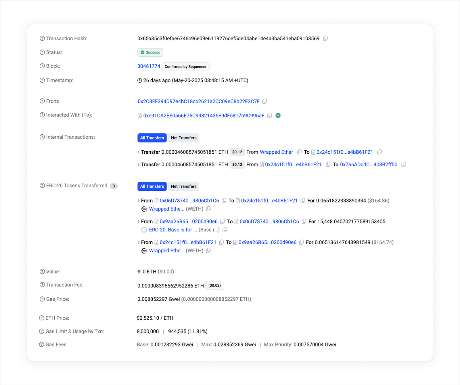 An example of a successful arbitrage transaction on Base